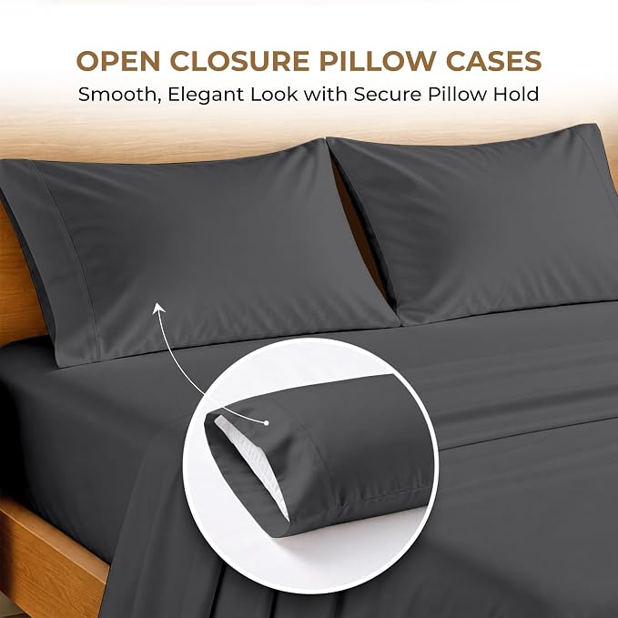 SGI bedding RV Short Queen Sheet Set 60x75, 600 TC Egyptian Cotton, 4 Piece Luxury Hotel Collection, Ultra Soft & Breathable, Fits RV Mattress Camper & Trailer, 15 Inch Pocket, Dark Gray