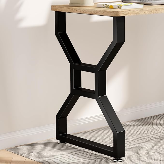 Metal Table Legs 28" H x 20" W Furniture Desk Bench Dining Table Legs with Adjustable Feet Gourd Shape Heavy Duty Desk Legs Set of 2 Black