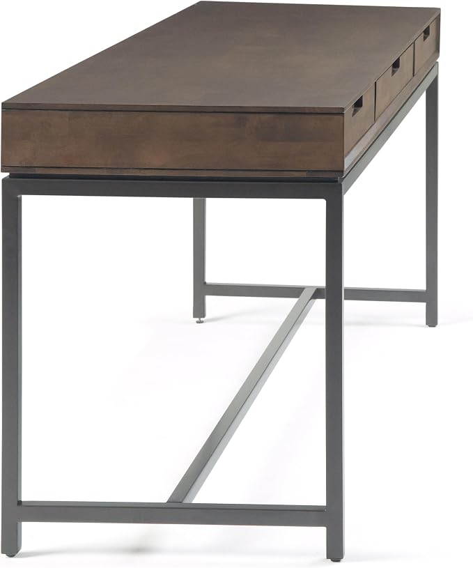 SIMPLIHOME Banting Desk - 72 Inch Wide Solid Wood and Metal Writing Desk in Walnut Brown, Modern Industrial Home Office Computer Table for Study with 2 Drawers and Flip-Down Keyboard Tray