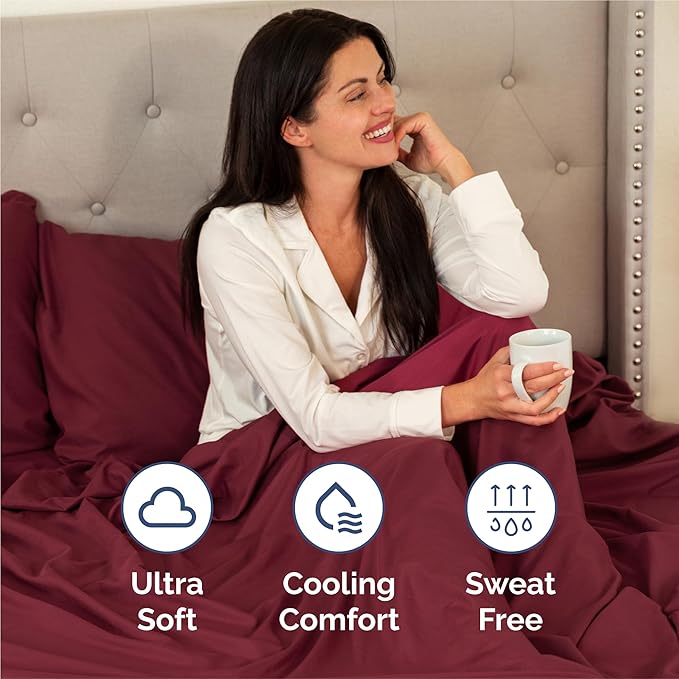 Split King Size 5 Piece Sheet Set - Comfy Breathable & Cooling Sheets - Hotel Luxury Bed Sheets for Women & Men - Deep Pockets, Easy-Fit, Soft & Wrinkle Free Sheets - Burgundy Oeko-Tex Bed Sheet Set