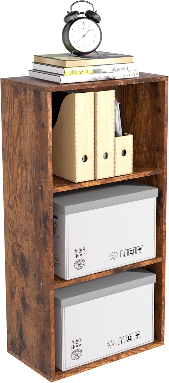 Wooden 3 Cube Storage Organizer, 3 Tier Low Bookcase Freestanding Storage Display Organizer,Versatile Cubes Shelf and Cubby Unit for Any Space