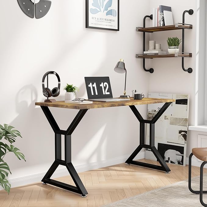 Metal Table Legs 28" H x 24" W Furniture Desk Bench Dining Table Legs Gourd Shape Heavy Duty Desk Legs with Adjustable Feet Set of 2 Black