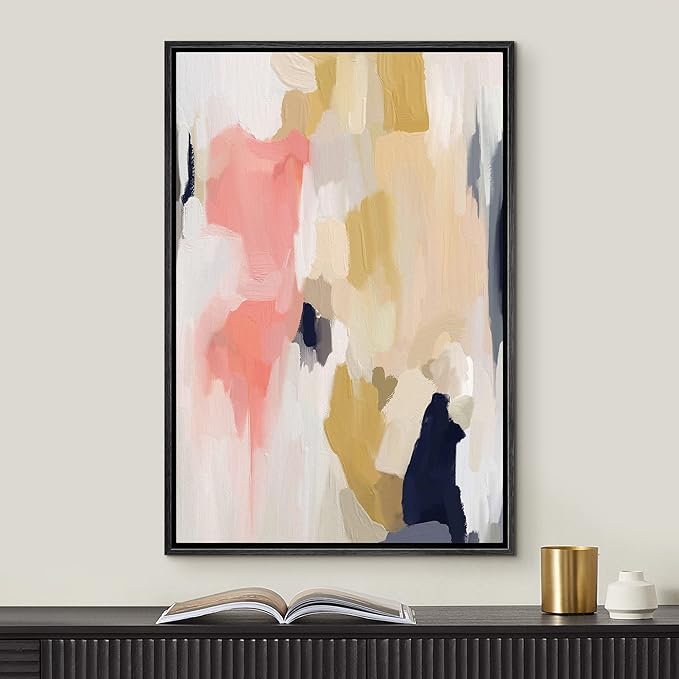 MUDECOR Framed Canvas Print Wall Art Pink Yellow Paint Stroke Collage Abstract Shapes Illustrations Minimalism Decorative Relax/Zen Colorful Nordic for Living Room, Bedroom, Office - 24"x36" Black