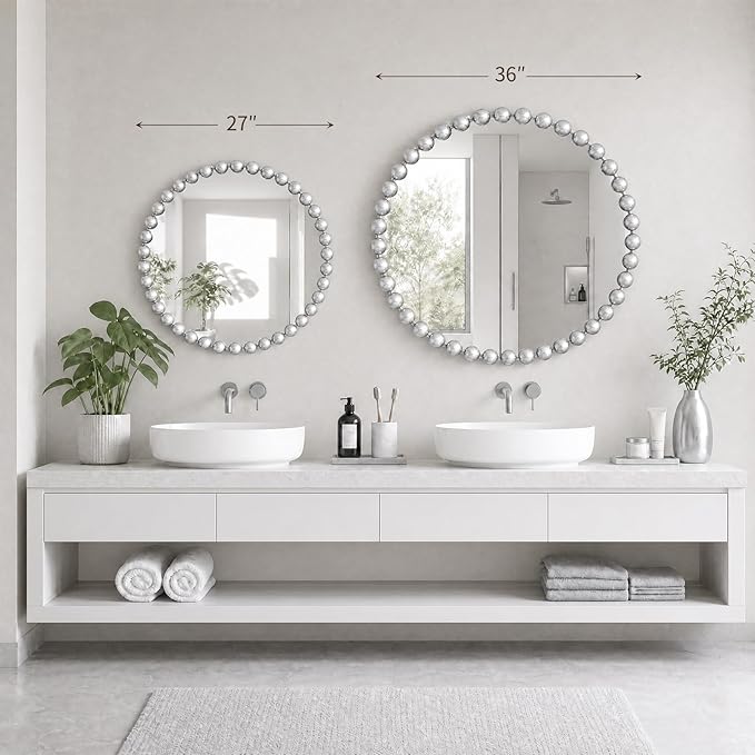 Madison Park Round Mirror, Metal Frame Circle Mirror 36 inch, Wall Art Decor Mounted Hanging for Entryway, Bathroom, hallway, Living Room, Vanity, Marlowe, Silver