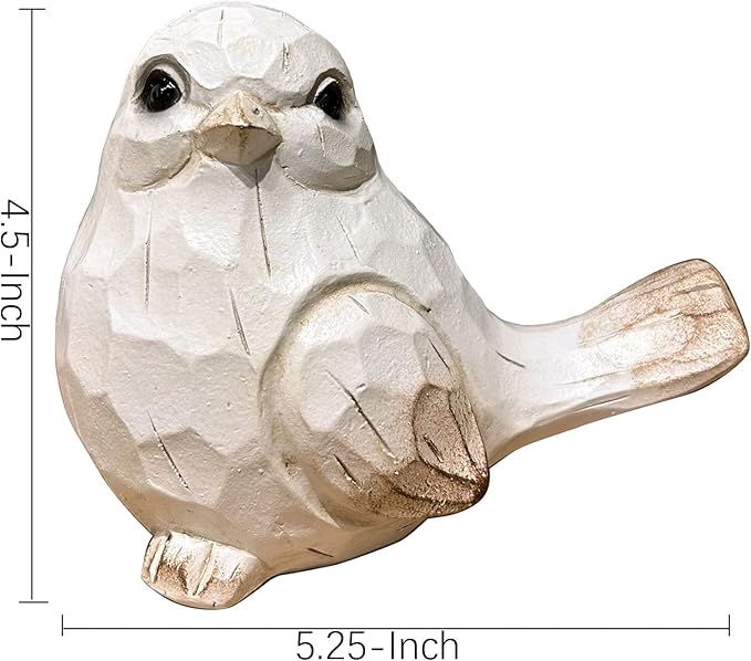 WHITE Bird Table Decor Wood Grain Effect Bird Figurine, Bird Statue Sculpture - Carved Rustic Animal Bird Ornaments - Home Decor Accents Collectible Bird Figurine for Wedding Housewarming Christmas