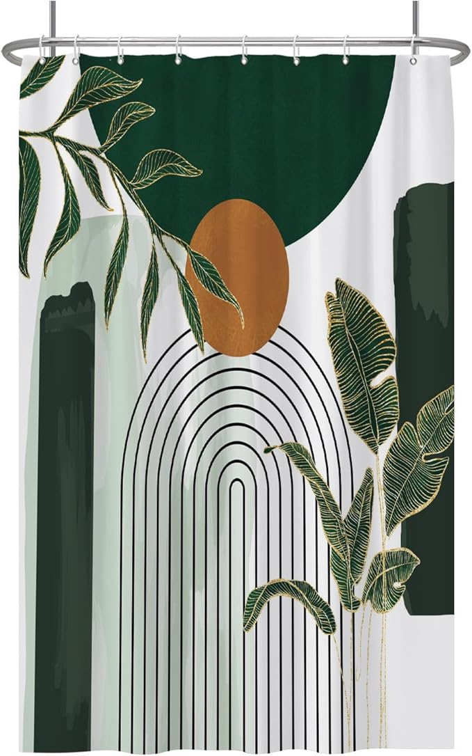 Baocicoo Mid Century Minimalist Shower Curtain - Tropical Leaf Bohemia Art Decor Fabric - Durable with Hooks - 48x72 Inches - Green Bath Accessory