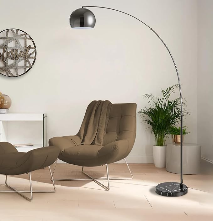 Major-Q Large 79" H Modern Standing Adjustable Floor Lamp with Metal Dome Shade & Marble Base for Living Room - Corner Light Arc Lamps for Bedrooms Black Chrome