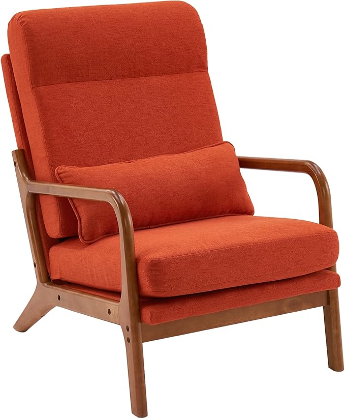 Bonnlo High Back Burnt Orange Accent Chairs Set of 2, Upholstered Mid Century Modern Lounge Chairs Reading Chairs Side Sitting Chair Solid Wood Farmhouse Armchairs for Living Room, Bedroom, Guest Room