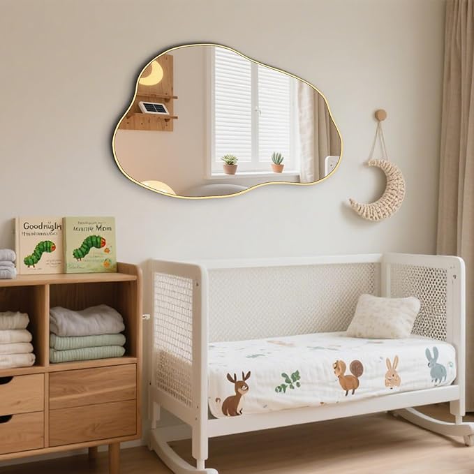 POZINO Gold Irregular Mirror, 30"x20.5" Cloud Shaped Mirrors, Asymmetrical Wall Mirror, Modern Abstract Frameless Mirrors for Living Room Bathroom Bedroom Entryway