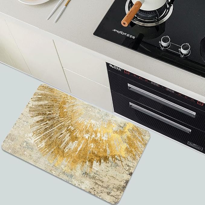 Diatomaceous Earth Bath Mat,Abstract Art Golden Sun Non-Slip Volume Super Absorbent Fast Drying for Bathroom Kitchen Door mat,Eco-Friendly Easy to Clean 17×27.5Inch (43 * 70cm)