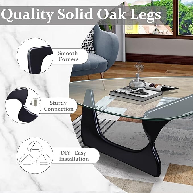 35.8" Modern Coffee Table, Triangle Tempered Glass & Sturdy Solid Legs, Mesa de Centro para Sala for Living Room Home Office