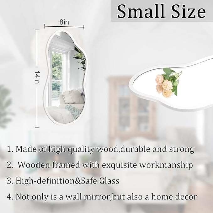 AAZZKANG Small Wall Mirror with Irregular Wood Framed Decorative White Mirrors for Bedroom Dressing Room Living Room Bathroom Entryway