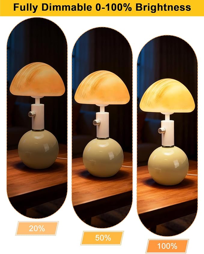 Lightdot Mushroom Lamp Table Lamp for Bedroom, Small Ceramic Bedside Table Lamps for Living Room Night Stands, Cute Unique Aesthetic Modern Mid Century Desk Lamp for Home Decor
