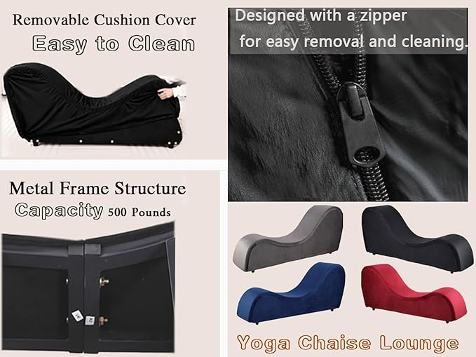 Black Ergonomic Curved Chaise Lounge Chair for Relaxing, Sofa Bench with Heavy-Duty Metal Frame & Removable Velvet Cover