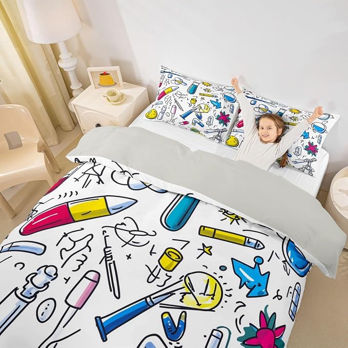 Science Students Duvet Cover Set Physics formula Full Size Bedding Sets for Tween Boys Girls | Chemistry Science Educational Comforter Cover Back To School Supplies Bed Set, Room Decor Aesthetic