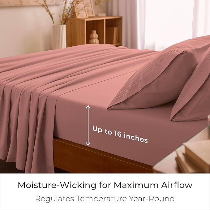 Mellanni Twin XL Sheets Set - 3 PC Iconic Collection Bedding - Hotel Luxury, Extra Soft, Cooling Bed Sheets - Wrinkle, Fade, Stain Resistant (Twin Extra Long, Coral)