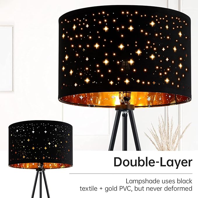BoostArea Floor Lamp, Tripod Floor Lamp, 8W LED Bulb, Decorative Lamp Shade, Mid Century Standing Lamp for Living Room, Bedroom, Study Room and Office