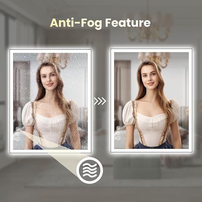 WTTY 30"X36" LED Bathroom Mirror with Black Frame, Bathroom Vanity Mirror with Lights for Wall, Front Light and Backlit, Anti-Fog, Dimmable, 3 Colors, Shatterproof, Memory, Horizontal/Vertical
