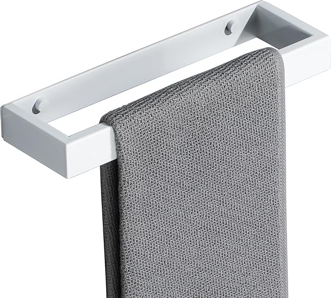 Sayayo White Towel Bar for Bathroom Wall, 10 Inch Hand Towel Holder, Screw or Self Adhesive Towel Ring Square SUS304 Stainless Steel, 3.2 Inch Wider Design