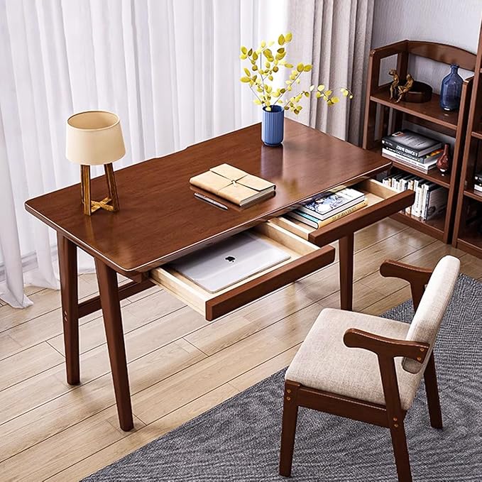 Wood Writing Desk with 2 Drawer,Home Office Desk for Small Spaces Study Desk PC Table Workstation (Walnut, 39.4x23.6x29.5)