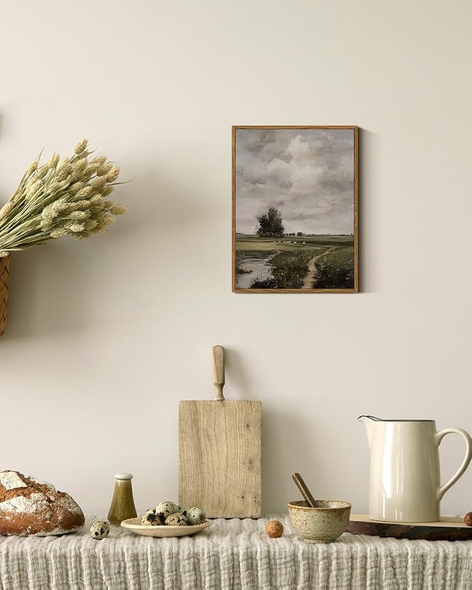 ARPEOTCY Vintage Framed Canvas Wall Art, 12x16 Inch Filed and Path Farmhouse Wall Art for Living Room Bedroom, Canvas Prints with Frame, Retro Home Decor Artwork
