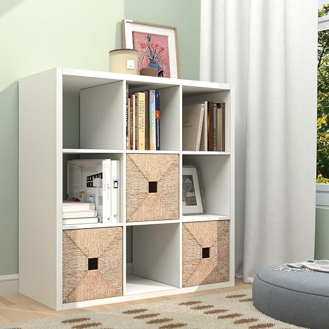 CTESNE【2026 Wooden Thick Frame 9 Cube Storage Organizer Shelf with Anti-Tipping Kits + Reversible Open Back Bookcase, Horizontal and Vertical Dual-use（White,11inch）
