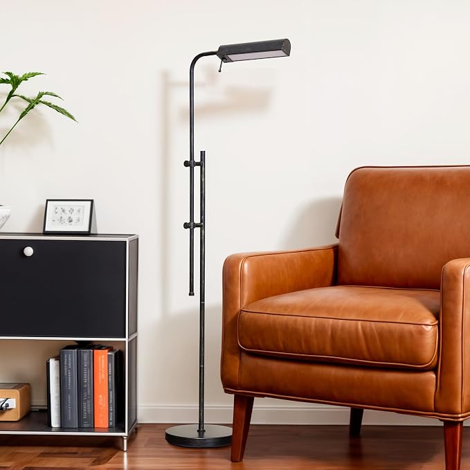 VONLUCE LED Floor Lamp, 62.5" Industrial Floor Lamp for Living Room with Adjustable Height Swing Arm Head 3 Color Temperatures, Metal Standing Pole Lamp for Bedroom Reading, Rustic