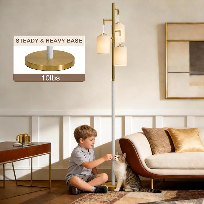 G-SAFAVA 70" Dimmable Floor Lamp Wood Floor Lamps for Living Room Bedroom Mid Century Modern Floor Lamp Gold Standing Lamp Tall Lamps for Office Nursery Reading Elegant Stand Up Lamp, 3 Bulbs Included