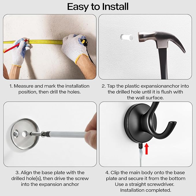 Towel Hooks-Coat Robe Hooks-Heavy Duty Metal Double Bathrobe Hook-Black Towel Hooks for Bathrooms-Kitchen Closet Garage（2Pcs Black）