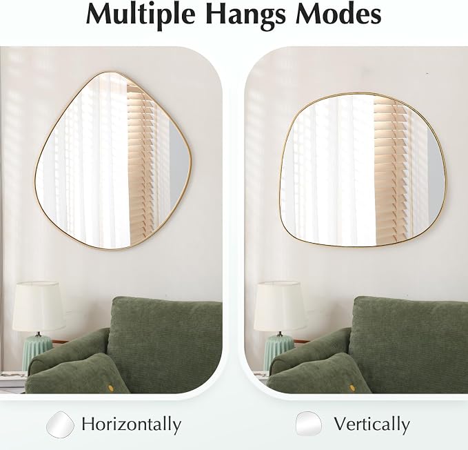 ELEHUME Asymmetrical Wall Mirror Matel Gold Framed Wall Mirror for Living Room Bedroom Bathroom Entryway Wall Decor 19.8" L x 19.0" W ELE-005Gold