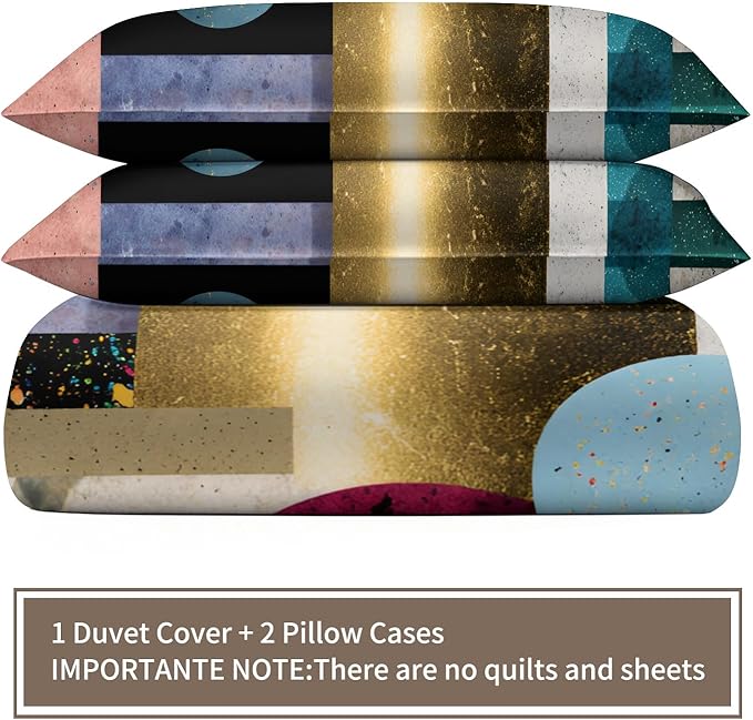 Multicolor Geometric Duvet Cover California King, Mid Century Modern Bedding Set 3 Piece, Abstract Colorful Geometric Patterned Comforter Cover with Zipper Soft Microfiber, 2 Pillowcases