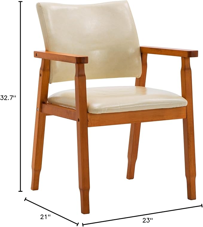 NOBPEINT Mid-Century Dining Side Chair with Faux Leather Seat in Tan, Arm Chair in Walnut,Set of 4