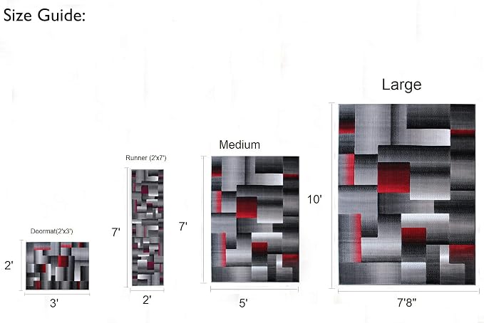 HR 8’ x 10’ Rug in Lava - Premium Quality Lava/Black/Gray Abstract Geometric Modern Squares Pattern Area Rug - Contemporary Styling for Living Room, Bedroom - Unique Home Decor