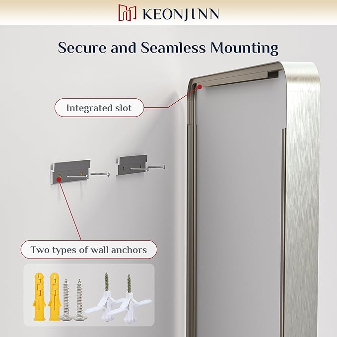Keonjinn 55 x 30 Brushed Nickel Bathroom Vanity Mirror, Large Rounded Rectangle Bathroom Mirrors for over Sink, Metal Framed Silver Mirror for Wall, Shatterproof HD Tempered Glass(Horizontal/Vertical)