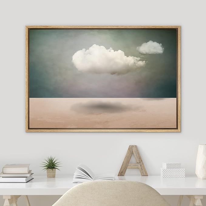 SIGNWIN Framed Canvas Print Wall Art Surreal Cloudy Sky Desert Landscape Fantasy & Sci-Fi Abstract Digital Art Modern Art Boho Decorative Whimsical for Living Room, Bedroom, Office - 24"x36" Natural