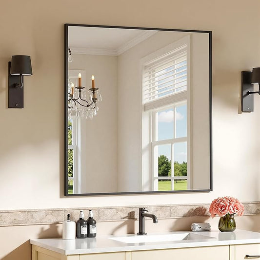 Bathroom Mirrors for Over Sink 36" x 36", Black Metal Frame Rectangle Wall Mirror, Modern Farmhouse Vanity Mirror(Horizontal/Vertical)