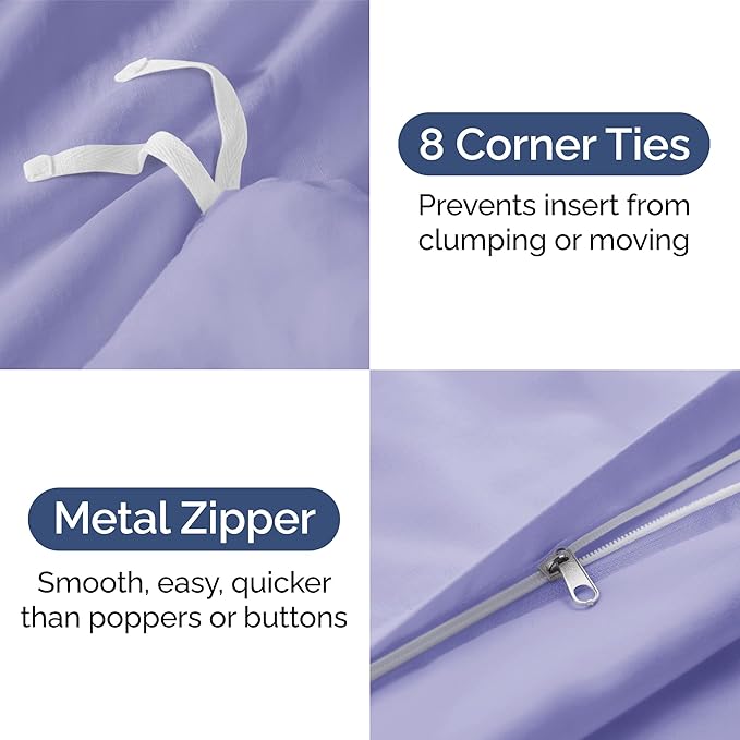 Duvet Cover Full Size - Extra Soft Full Size Duvet Cover - Lightweight, Breathable & Cozy - Easy Care & Fade Free with Zipper Closures & Ties - 80" x 90" Inches - (Lavender) Comforter Not Included