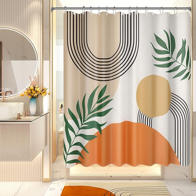 AmazerBath Fall Shower Curtain, Orange Abstract Cloth Shower Curtain Sets with 12 Shower Curtain Hooks, Luxury Hotel Quality Washable Farmhouse Polyester Fabric Bathroom Shower Curtains, 72x72 Inches