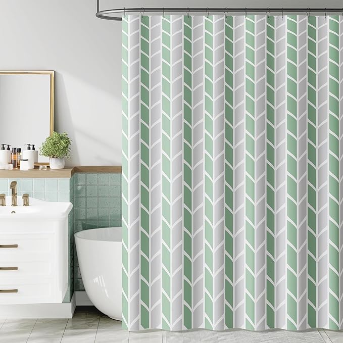 jinchan Green and White Shower Curtain Chevron Arrow Geometric Farmhouse Shower Curtains for Bathroom Waterproof Fabric Shower Curtain Modern Shower Curtain Set with Hooks 70x72 inches