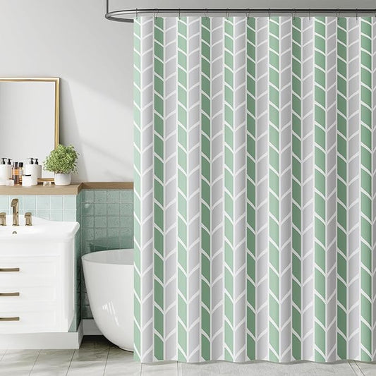 jinchan Green and White Shower Curtain Chevron Arrow Geometric Farmhouse Shower Curtains for Bathroom Waterproof Fabric Shower Curtain Modern Shower Curtain Set with Hooks 70x72 inches