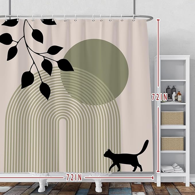 Baocicoo Minimalist Boho Shower Curtain Mid Century Silhouette Cat Botanical Shower Curtain for Bathroom Home Bathtub Living Room Decor Fabric Waterproof Curtain for Bathroom with Hooks 72x72 Inches