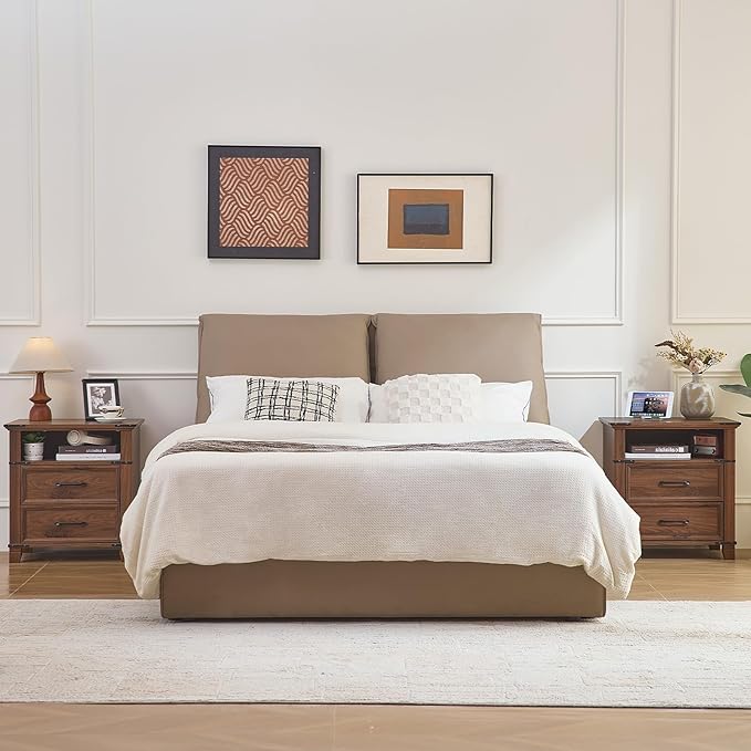 22" Nightstand, Farmhouse Nightstand with 2 Drawers,Industrial Bedside Table with Open Shelf for Bedroom Living Room,Office Bed Side Tables Couch End Table,Brown