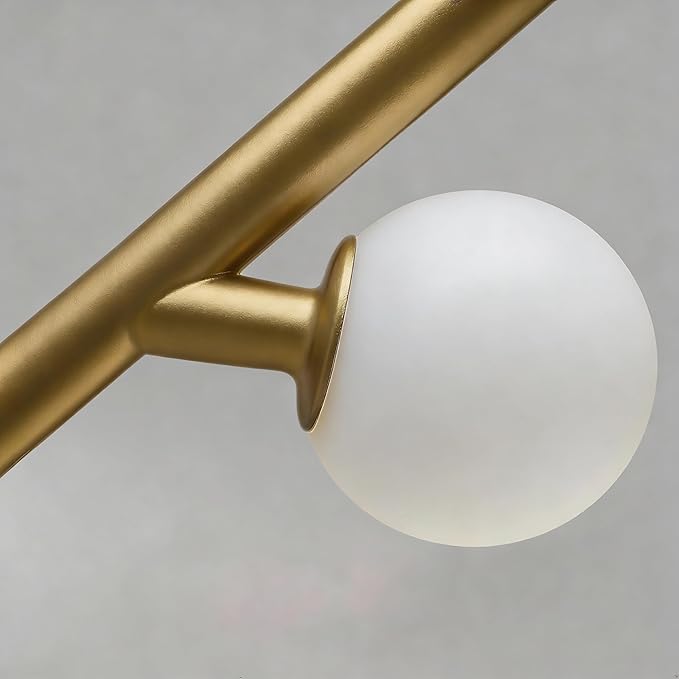 Fiqevs 5 Globe Floor Lamp for Living Room, Mid Century Gold Modern Standing Lamp with Orb Frosted Glass Shade and 5 LED Bulbs, Elegant Tree Tall Lamp for Bedroom Office - Antique Brass