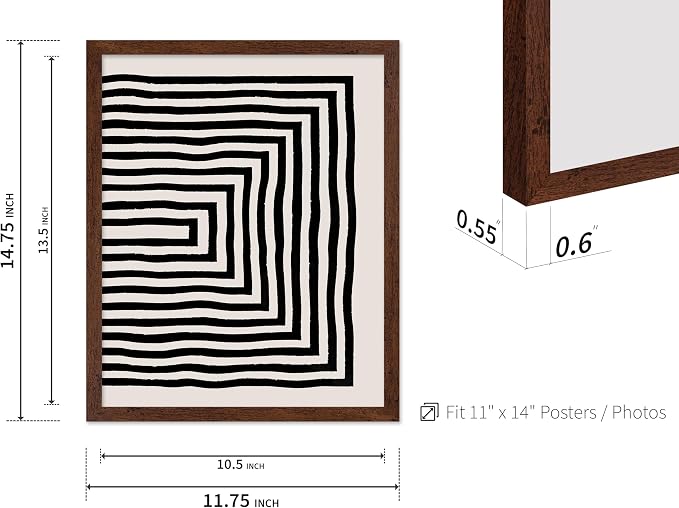 Poster Master Japanese Ink Poster - Rectangle Tunnel Print - Geometric Illustration - Abstract Illustration - Line Artwork - Mid Century Modern Art - Minimal Living Room Design - 11x14 Brown Framed