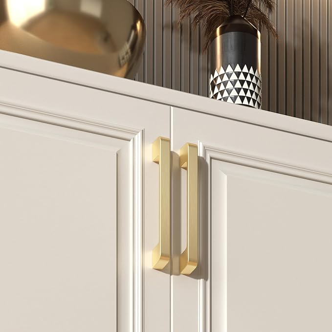 30 Pack 8-1/16 Inch Brushed Gold Cabinet Pulls Solid Zinc Alloy Gold Cabinet Handles - Brushed Brass Dresser Drawer Pulls for Kitchen Cabinet Hardware Zinc Alloy Handles