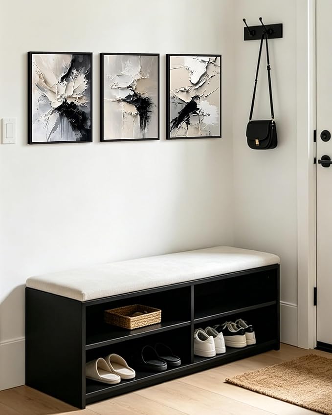 KUVIOKE Navy Blue Abstract Framed Wall Art Minimalist Graffiti Pastel Wall Decor Modern Neutral Color Block Illustration Painting Brush Stroke Art Home Decor 11x14in (Black Framed)