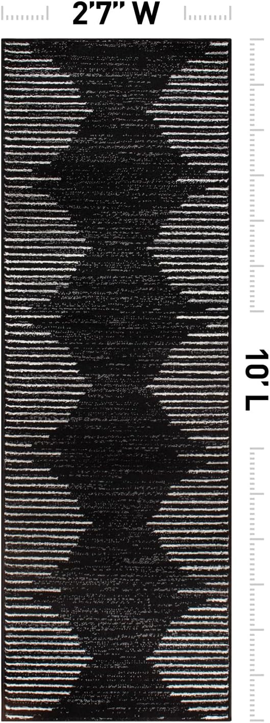 Rugshop Bohemian Stripe Stain Resistant High Traffic Living Room Kitchen Bedroom Dining Home Office Runner Rug 2'7" x 10' Black