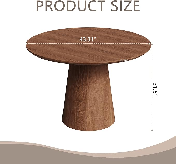 43" Wood Round Dining Table for 2 4 5, Mid Century Modern Farmhouse Rustic Circle Kitchen Table with Pedestal for Dining Room Kitchen, Dinner Living Room, Restaurant Walnut Easy Assembly