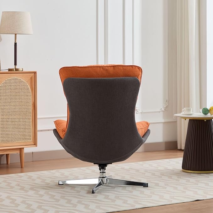 LukeAlon Modern Linen Swivel Lounge Chair, Upholstered High Back Accent Chair with Metal Base Comfy Recliner Chair Leisure Single Sofa Chair for Living Room Office, Orange