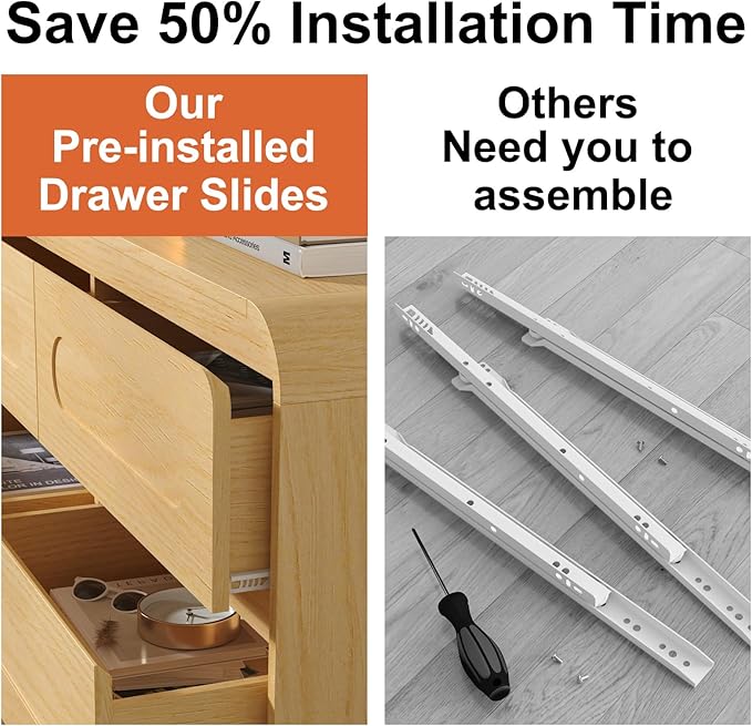 Dresser with Mirror for Bedroom, Pre-Installed Slides, 6 Drawer Dressers & Chests of Drawers with 24"x37"LED Mirror, 3 Colors, 47" Wide Storage Dresser for Apartment or Hallway, Natural Oak